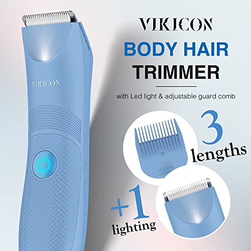 Vikicon Pubic Hair Trimmer For Men, Bikini Trimmer Women, Electric Groin & Body Shaver Ipx7 Waterproof Wet/Dry, Body Groomer For Manscaping, Male Razor Usb-C Charging, No Nicks, No Cuts, Led Light #TOP2