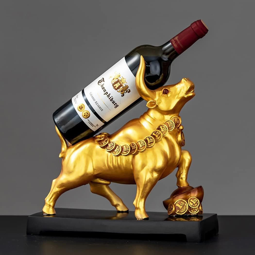 Statue de taureau de Wall Street en résine dorée avec porte-bouteille de vin 30x13x30cm