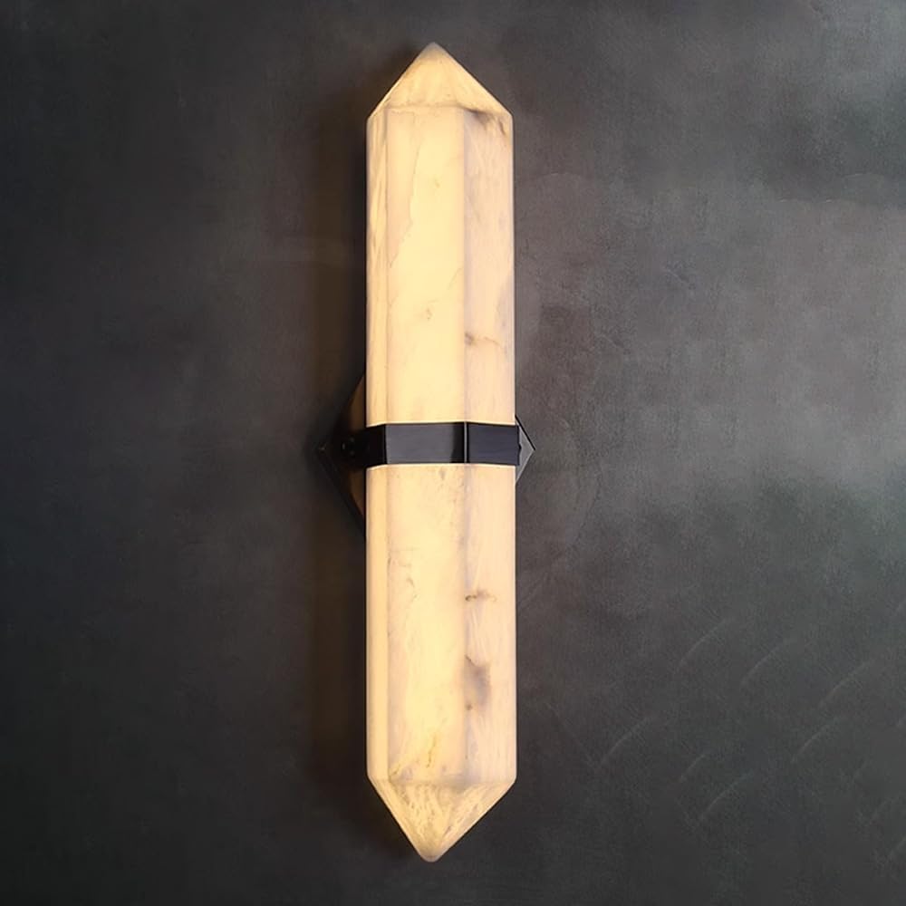 HPTHLY Natural Alabaster Wall Sconce Marble Wall Lamp Brass Bathroom Vanity Wall Light Led Warm Light Mid Century Stone Wall Sconce For Living Room Bedroom Dining Roo(Black-60Cm)