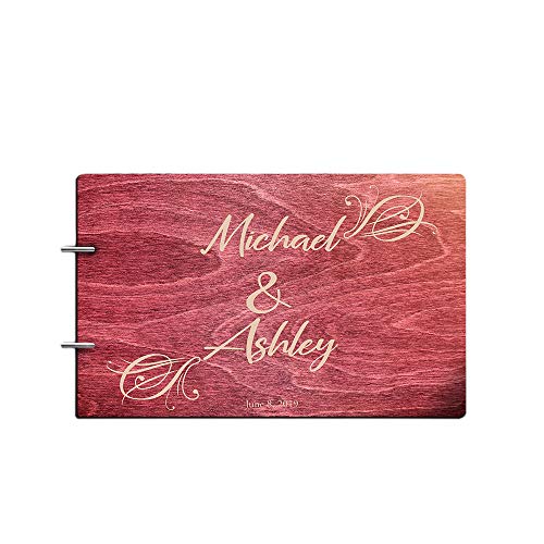 Personalized Handmade Mr Mrs Wedding Guest Book for Bride and Groom Wood Alternative Custom Engraved Newlywed Marriage Album (Rosewood)