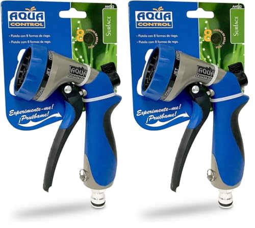 Aqua Control AMT42 - Pistola de Riego fabricada en Metal y Caucho. Con Regulación de Caudal y 7 Formas de Riego para adaptarse a todo tipo de plantas y terrenos (Paquete de 2)