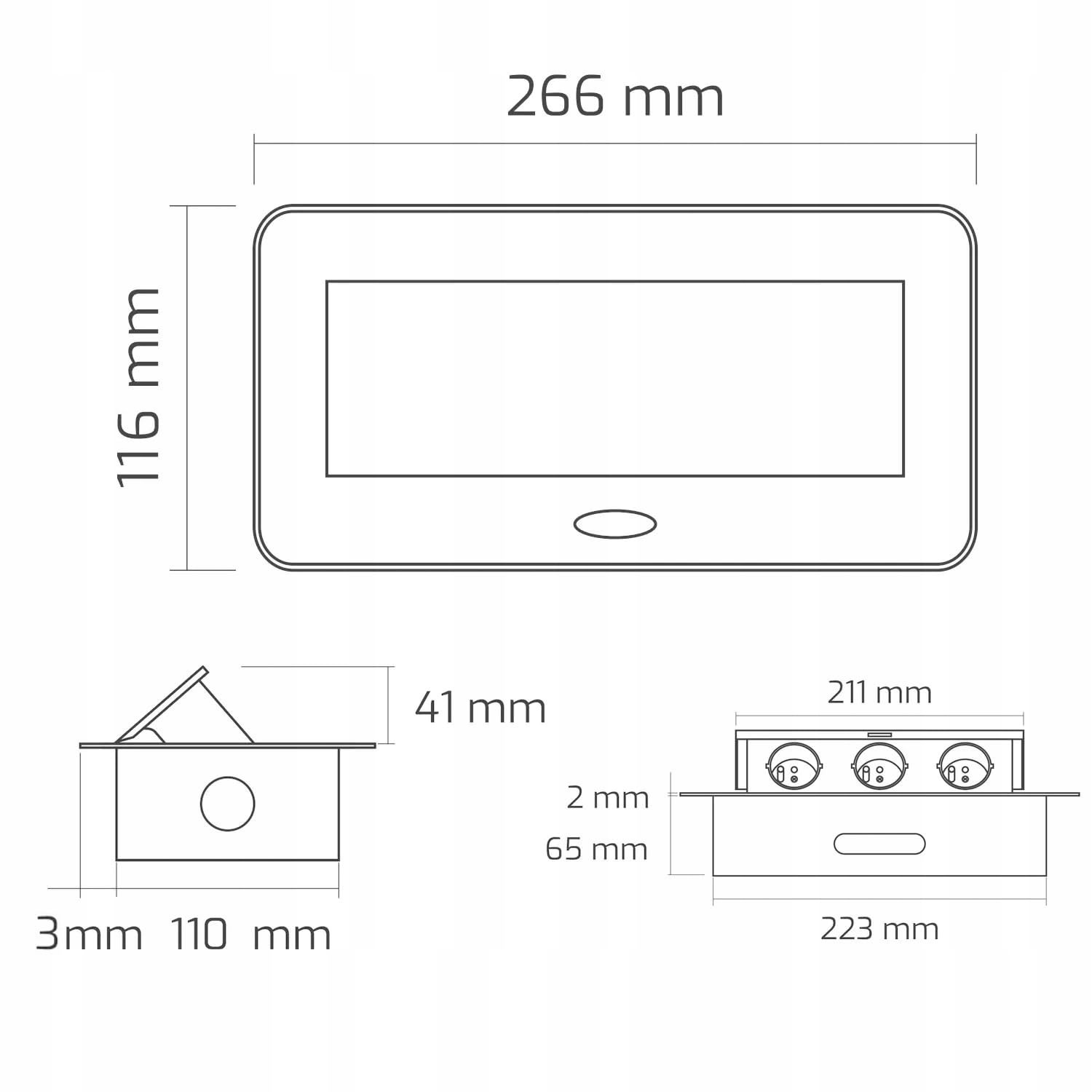 GNIAZDO NABLATOWE WPUSZCZANE CHOWANE W BLAT USB USB-C KLIKANE 230V BIAŁE