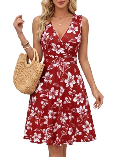 Image of GUBERRY Womens Wrap V Neck Sleeveless Sundress Summer Flare Tank Dress with Pockets