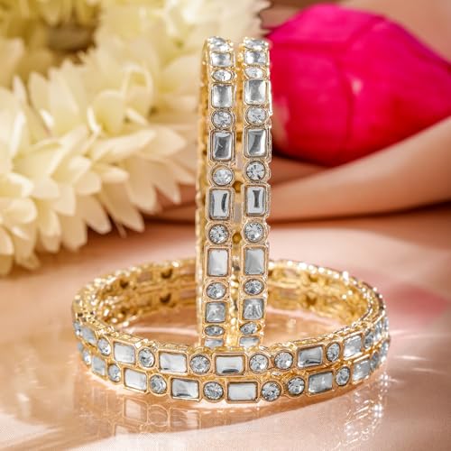 Image of Rubans Bangles Set of 4 American Diamond Zirconia Stylish Trendy Jewellery Gift for Women & Girls