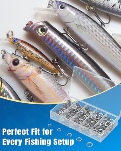 Image of Pawfly 250 Pcs Split Rings and Split Ring Pliers Kit for Fishing, Black-1 | 5 Sizes Fishing Split Rings & Fishing Pliers, Fishing Lure Connectors, Stainless Steel Split Rings for Saltwater & Freshwater