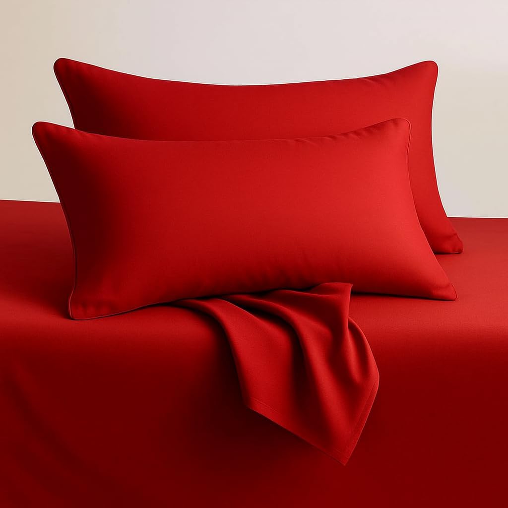 Toddler Pillowcases 12x16, 100% Egyptian Cotton, 600 Thread Count Ultra-Soft Travel Pillow Covers with Hidden Zipper, Breathable Pillow Case Cover for Baby Kids – Red (Pack of 2)