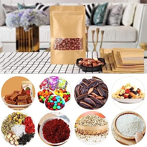 Image of Esko Stand Up Ziplock Pouch - Reusable, Airtight Kraft Paper Storage Pouch (Brown) | 230X330 (Pack of 25)