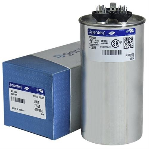 (2) Pack - Genteq - 70 + 7.5 uF MFD x 440 VAC GE Industrial Replacement Dual Capacitors Round # C47075R/27L1099