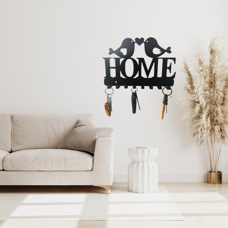 Image of Meet DECOR Metal Olive Tree Design Key Holder with 8 Hooks | Decorative Wall Mounted Key Rack with Love Birds & inchHome inch Design | Ideal Home Decor & Gift for Housewarming (26 x 16 cm)