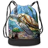  Ya Yi Feng Sea Turtle Watercolor Drawstring Backpack Rucksack Sports Gym Cinch Sack Bag for Women Men Girls Gymsack Sackpack