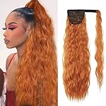 Corn Wave Ponytail Extension Clip in - 22 Inch Long Wavy Curly Wrap Around Pony Tail Heat Resistant Synthetic Hairpiece for Women (Orange 18C)