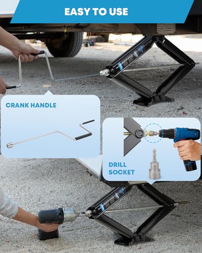 Image of Kohree 6500lbs Heavy Duty RV Stabilizer Jacks 30 Inch, Leveling Scissor Jack for Large Travel Trailer Camper, with Crank Handle and Drill Socket, 2 Pack