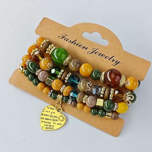 4Pcs Bohemian Stackable Bead Bracelets Bohemian Style Multilayered Stretch String-of-Beads Bracelets Boho Multicolor Jewelry Gift for Women2