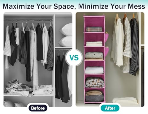 Image of YOUDENOVA Hanging Closet Organizer and Storage, 6-Shelf, Light Pink