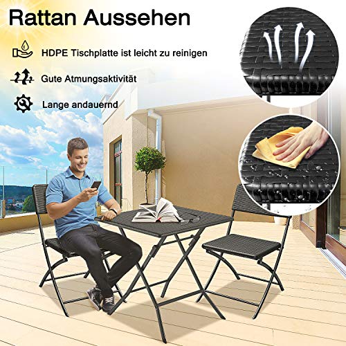 UISEBRT Gartentisch Klappbar Beistelltisch Rattan Klapptisch Kunststoff eckig Campingtisch Wetterfest für Garten… – Bild 5