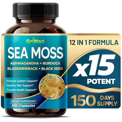 Premium Sea Moss 30:1 Extract 16,100mg with Ashwagandha, Burdock Bladderwrack, Black Seed for Immune System, Skin, Digestion & Energy- Made in The USA (150 Count (Pack of 1)) Cover