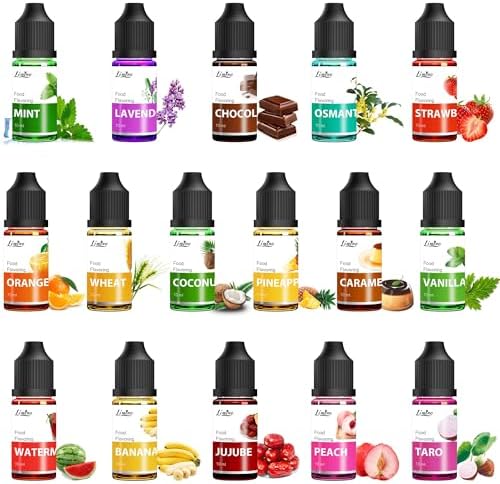 Food Flavoring Oil - 16 Pack x .34 Fl Oz Concentrated Flavor Oil Extracts for Baking, Cooking, Candy - Water & Oil Soluble Lip Gloss Flavoring Oil for Lip Balm,Drinks,Soap and Slime Making - 10ml Each