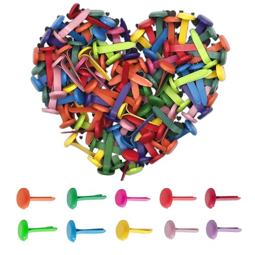 MingFontec 100 Stück Musterbeutelklammern Musterklammern Mini Brads Leicht und Wiederverwendbar Metall Rundkopfklammern Scrapbooking Für Schule Büro Papier Briefklammern Basteln Handwerk DIY (Farbe)