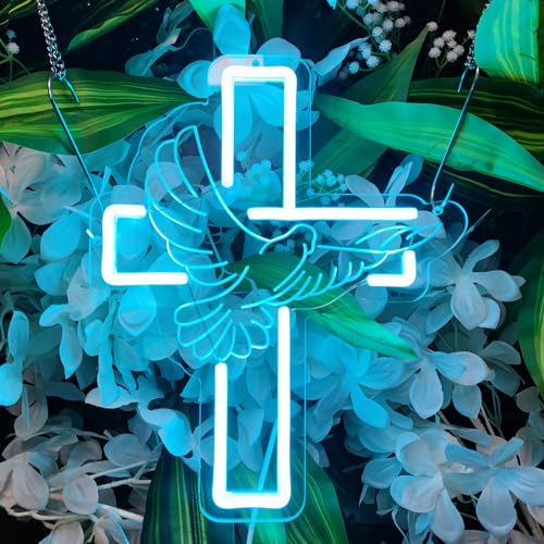 Image of Jesus Cross Neon Signs, Cross Light Up Sign, Dimmable LED Neon Signs for Wall Decor Bedroom Home Room Party Decor, LED Neon Light for Wedding Christmas Easter Celebrations New Year, 30 * 24.62cm
