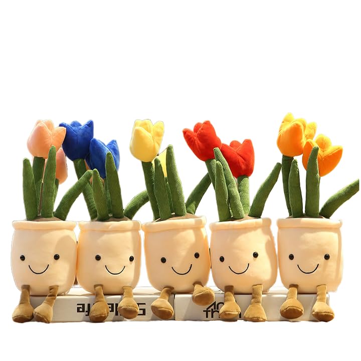 Image of Tulip Flower Plush Pillows, Flower Pot Stuffed Plushie Decoration, Soft Fluffy Plants Friend Hugging Toys, for Office Kids 30 cm
