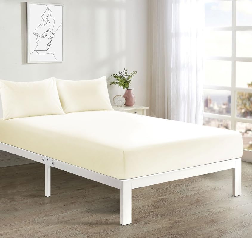 L S U Supersoft Duvet Cover Set Easy Care Bedding Fitted Sheet and Pillowcases in 22 Colours and Single, Double, King, and Super King Sizes (FITTED D cream)