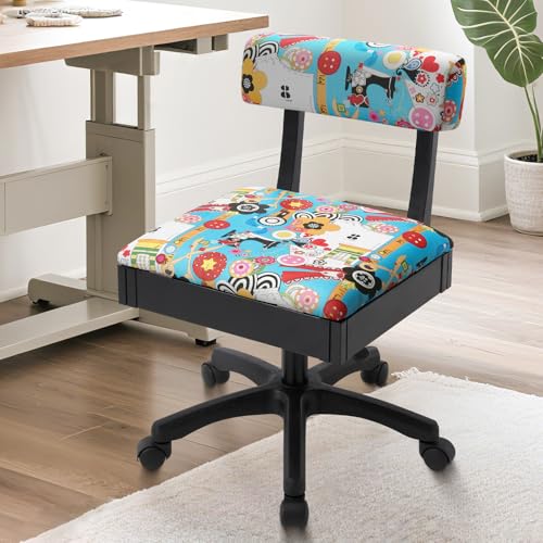 Comfortable and Stylish Sewing Chair for Crafting and Quilting Supports Long Hours of Sewing Perfect Ergonomics Adjustable Height Durable Fabric Ideal for Home Studios (Blue Color Scheme)
