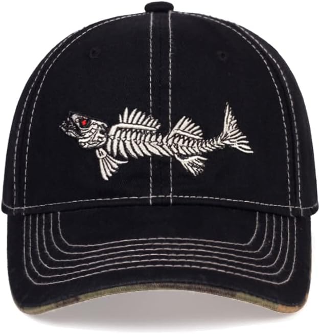 WITHMOONS Cotton Fishing Hat Fish Bone Embroidery Trucker Dad Baseball Cap YZ10119 - Image 2