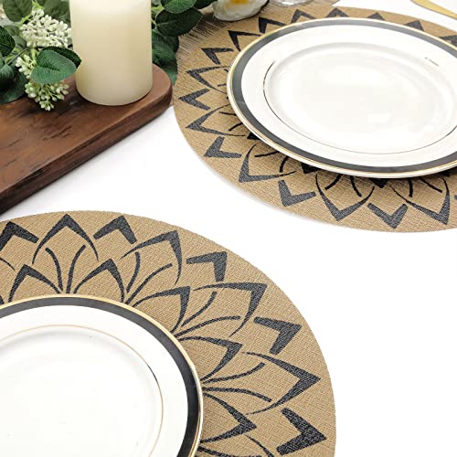 Shacos HU-XI-201 Round Vinly Placemats Set Of 6 Boho Flower Print Place Mats Wipeable Non Slip Stain Heat Resistant Woven Table Mats Indoor Outdoor thumb #7