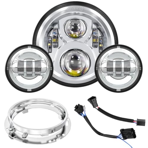 TRUCKMALL 7 Inch LED Headlight Fog Passing Lights for Touring Road King Ultra Classic Electra Street Glide Tri CVO Heritage Softail Slim Deluxe Fatboy