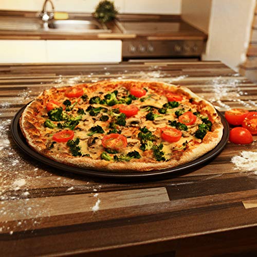 Relaxdays Teglia per Pizza Rotonda, Set da 4, Ø 33 cm, Acciaio al Carbonio, per Focacce e Pane, Forno, Cucina, Grigio, Lega, Nero, 33x33x1.8 cm - immagine 3