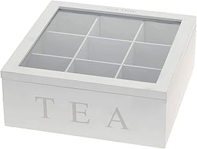 Koopman Wooden Tea Canister, White, Tea Box with 9 Compartments, Large Tea Bag Box Selectable: White