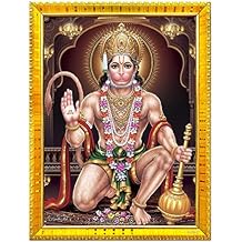zig zag Lord Hanuman Ji Bajrangbali Photo Frame For Wall / Table / Pooja Room  7X9 Inches, Acrylic Glass Golden, Rectangular