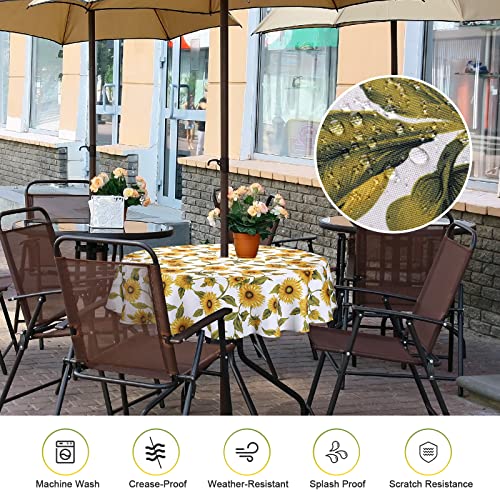 Qucover Sunflower Outdoor Tablecloth Round 150cm with Parasol Hole and Zipper - Image 4