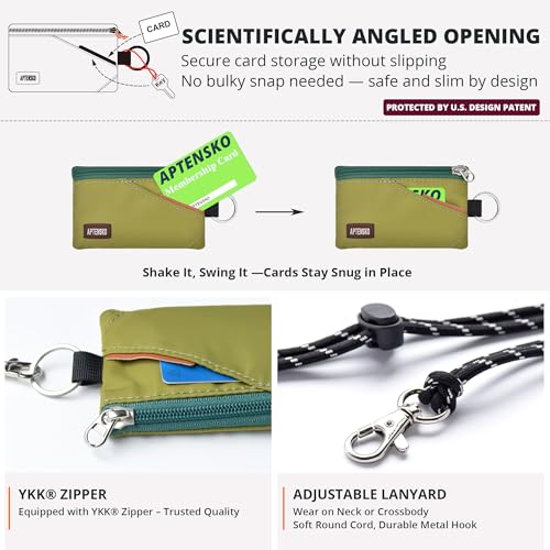 Image of RFID Blocking Travel Wallet with Adjustable Lanyard, Small Nylon Zipper Pouch and Badge Holder for ID, Credit Cards, Cash, Keys, Commuters (Olive Green)
