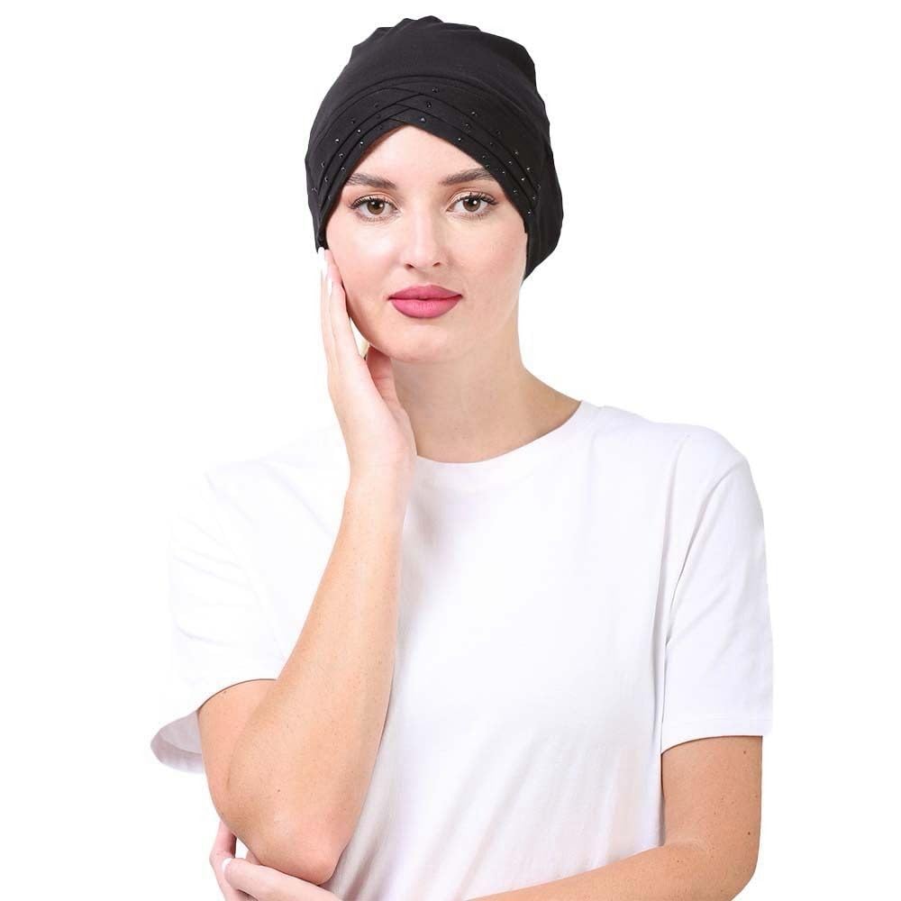 SM Trends Latest Beautiful Three Layer Criss Cross Hijab Cap with Stone for Women. (Black)-image-34