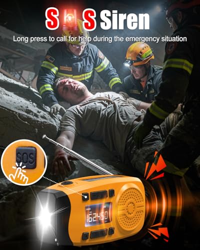 Image of Runningsnail Emergency Weather Radio, 7400mWh Hand Crank Emergency Radio with LCD Display, Support Weather Alert Radio, USB /Solar /Hand Crank,1W Flashlight&SOS Alarm for Outdoor&Home Emergency (Orange)