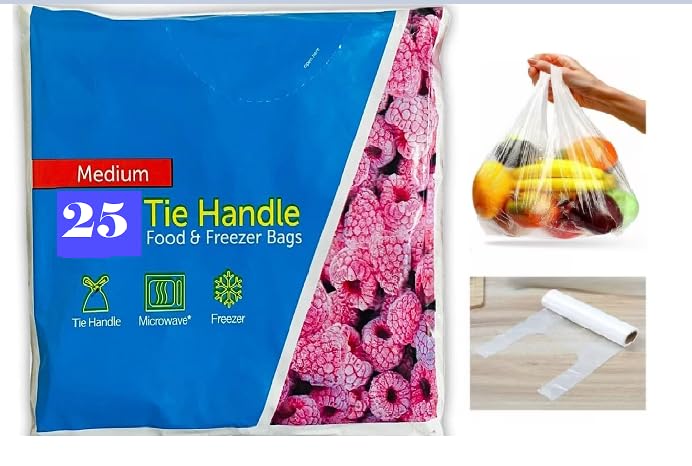 Food Storage Bags with Tie Handle, Freezer Safe (25, White, Medium) — image 1