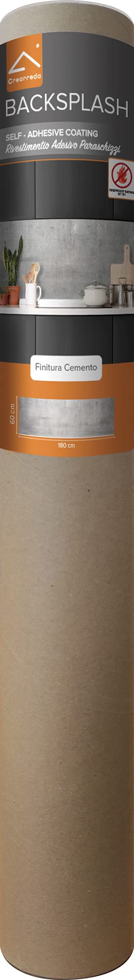 CREARREDA Panel paraschizzle kuchnia naklejka ścienna wykończenie cementu 180_x_60_cm 100% Made in Italy z tuszem nietoksyczne, ognioodporne i wodoodporne, 67135