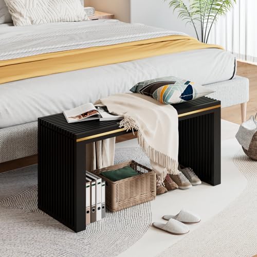 Image of APRTAT Bamboo Dining Bench 35-Inch Indoor Wood Shoe Rack Bench for Entryway