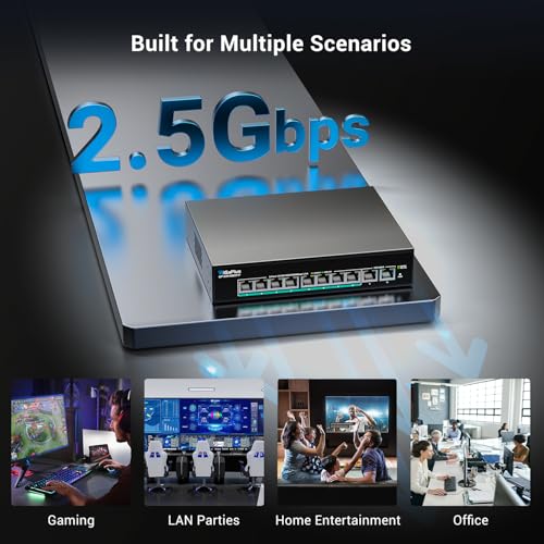 Image of 10-Port 10Gb Unmanaged PoE Ethernet Switch with 8*2.5G Base-T PoE Ports, 2*10G RJ45 Ports. 80Gbps Switching Capacity, GiGaPlus 10Gbps Network Switch for 2.5G /10Gbps NAS /PC, WiFi6 Router, Wireless AP