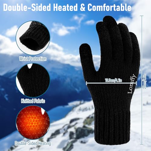 Lomffy USB Beheizte Handschuhe Fäustlinge für Herren Damen, Heiz-Handschuhe Vollfinger Beheizte Beheizbare Handschuhes Beidseitige Beheizung Winterhandschuhe Handwärmer für Radfahren Ski Bergsteigen