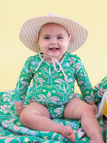 Image of RuffleButts Baby Girls UPF 50+ Sun Protection Floral Printed Long Sleeve One Piece Rash Guard Swimsuit with Zipper