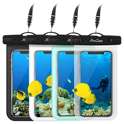 ProCase Universal Cellphone Waterproof Pouch Dry Bag Underwater Case for iPhone 12 Pro Max 11 Pro Max Xs Max XR X 8 7 6S, Galaxy S20 Ultra S10 S9 S8/Note10 9 up to 7" -4 Pack,Black White Green Clear