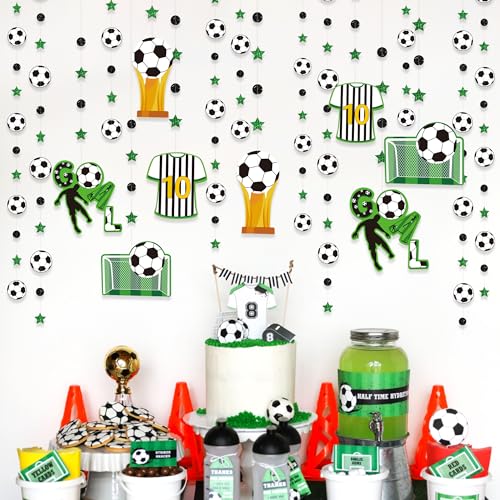 Image of pinkblume Soccer Party Decorations Black Green Circle Dot Star Soccer Sport Theme Hanging Cutout Garland Streamer for Birthday Wedding Shower Party Supplies Wall Ceiling Decor