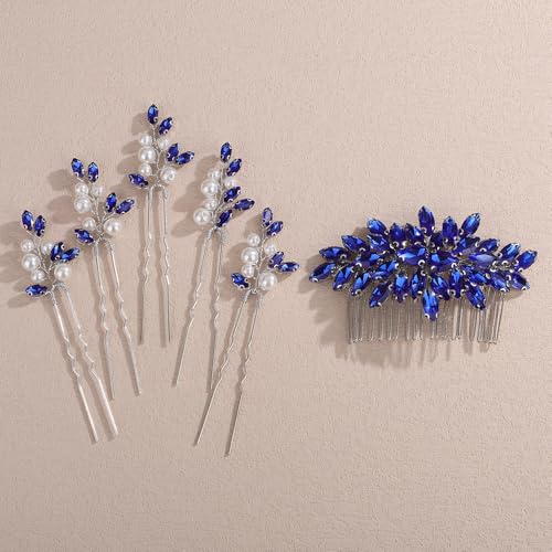Set de 6 peines de fiesta con cristales azules miniatura 6