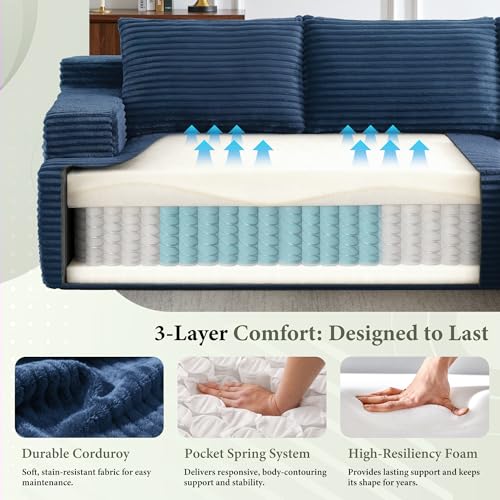 Image of 96 inch Sectional Couches for Living Room Cloud Couch Sofa with L-Shape Upholstered Boneless Couchs Modern Modular Sectional Couch with Chaise (Blue, 96 inch L Shaped with Right Facing Chaise)