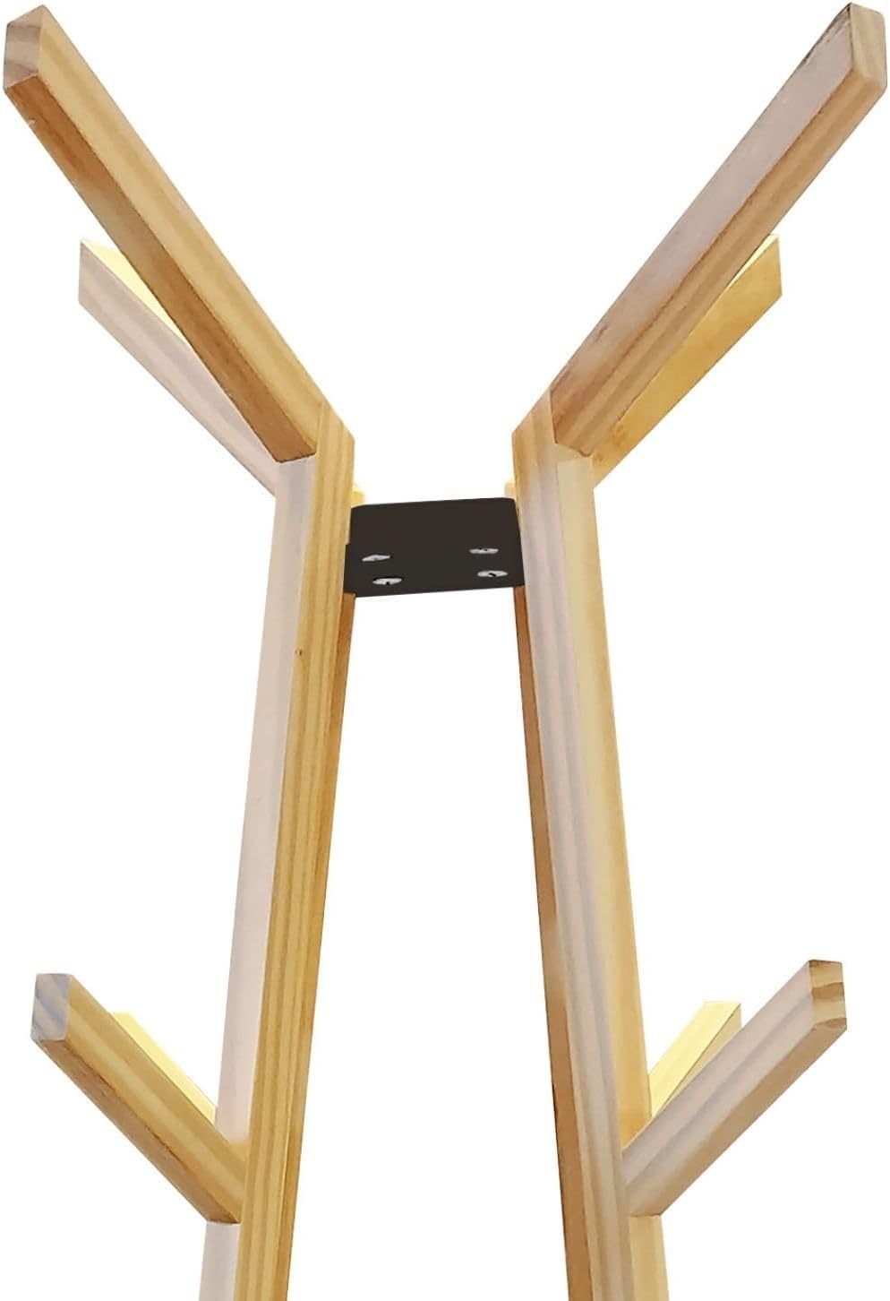 Porte-Manteaux Bois Naturel et Noir 47x47x170 cm 12 Crochets Style Scandinave