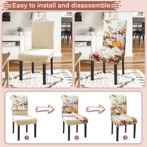 Rcvlauf Fall Chair Covers Set Of 4 Pumpkin Maple Leaves Stretch Parsons Chair Slipcovers For Fall Thanksgiving Dining Room Decor Chair Seat Protectors thumb #3
