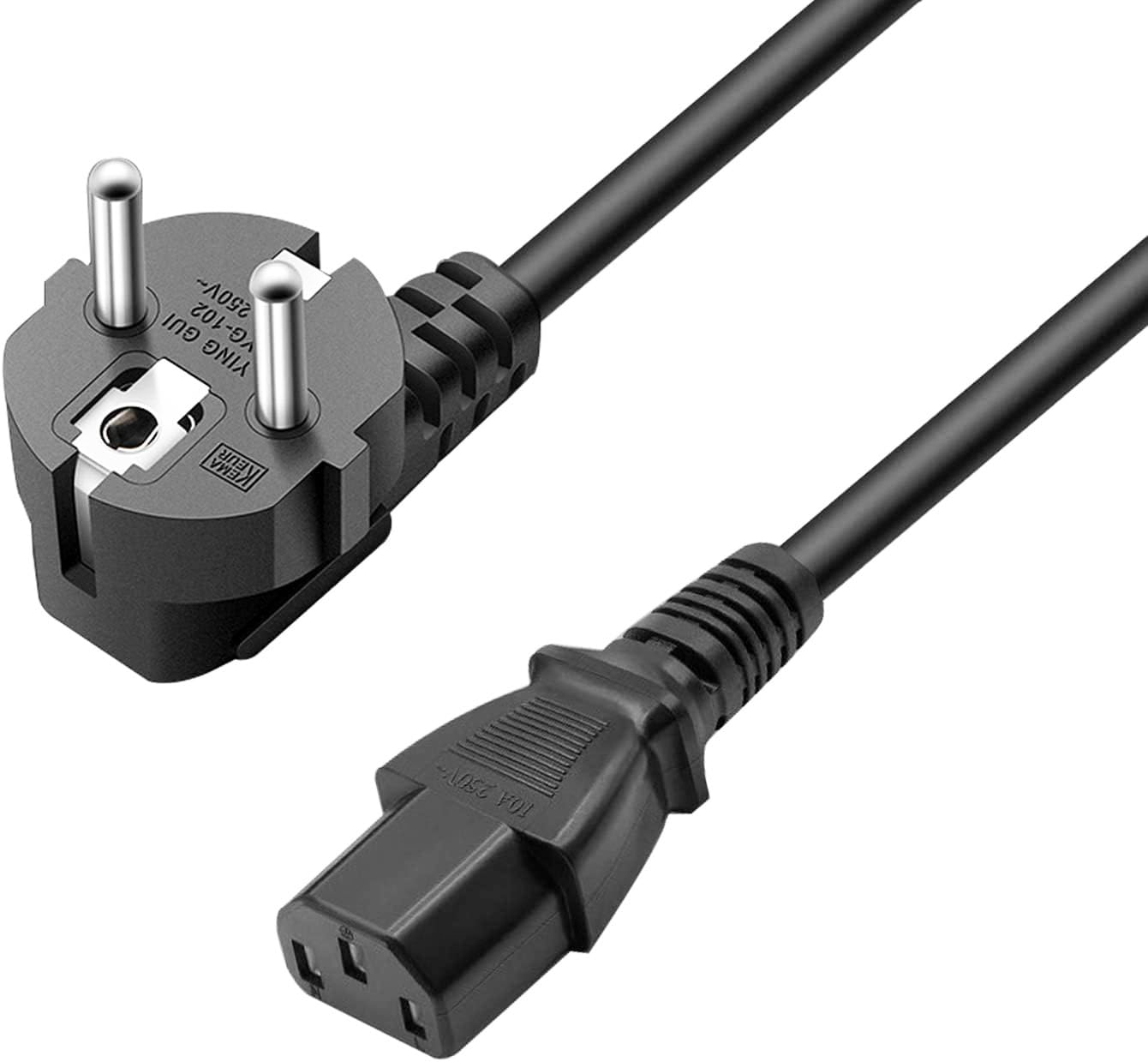1.8 m Power Cable C13 Euro Plug Mains Cable Plug with Earth System Type F (CEE 7/4) 90° Angled to IEC C13 Female PC Computer Monitor Connector