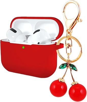 for AirPods Pro 3 Case Cute with Keychain,Funny Cherry Key Chain Fashion Protective Earphone Cover Case for AirPods Pro 3rd Gen,Soft Silicone Case for AirPods Pro3 Case Women Girl Red